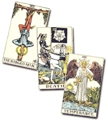 The Hanged man, Death, Temperance