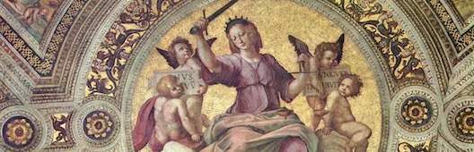 Justice as shown on Rafael's painting of a cathedral ceiling.